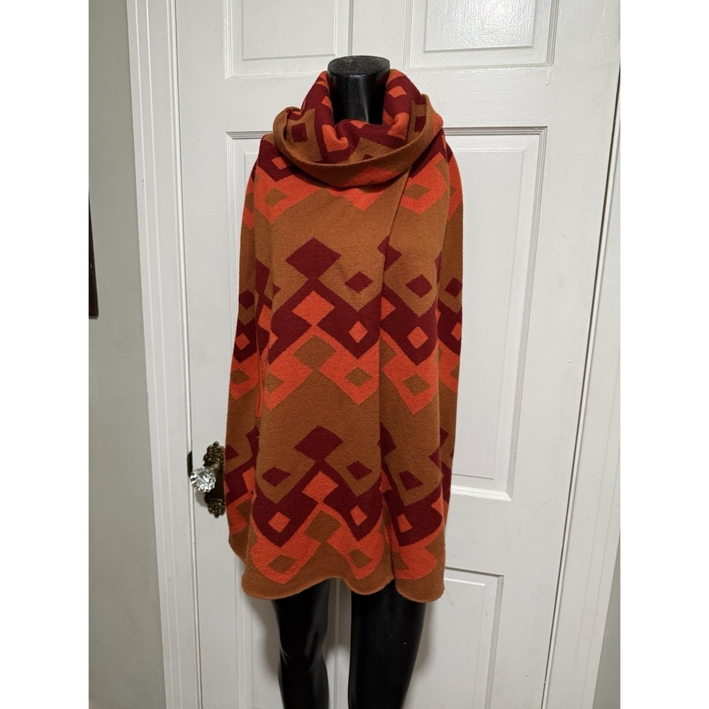 Julie Brown NYC Sweater Cape Shrug Orange Red Petite Small Turtleneck